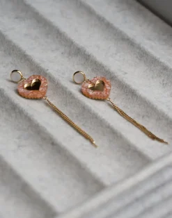 Butoni Hearts Korvakorut Ketjulla, Beige/Kulta